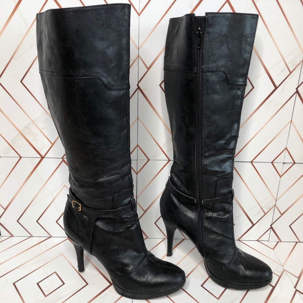 Michael Antonio black leather zip up high boots